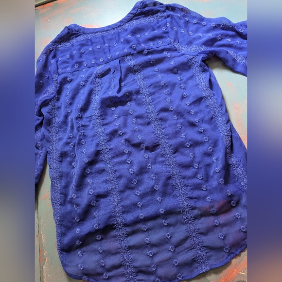 💙 OLIVE + OAK 💙 Sheer Embroidered Indigo Blouse - Picture 4 of 5